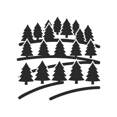 Obraz premium Silhouette of pine trees on rolling hills