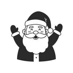 Fototapeta premium Cheerful cartoon santa claus with raised arms in christmas attire