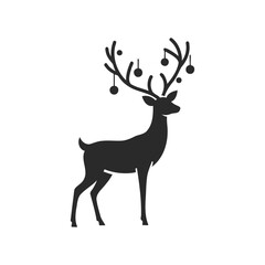 Obraz premium Silhouette of reindeer with decorated antlers on white background