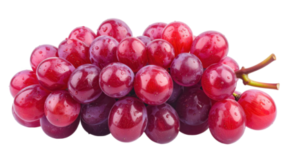A  photograph reveals a bunch of fresh, ripe red grapes, showcasing a vibrant mix of crimson and deep purple hues against a stark black background.