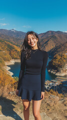 가을 패션의 한국 여성