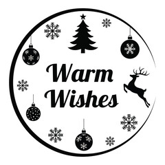 Festive circular christmas design with warm wishes text and holiday icons silhouette