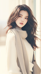 가을 패션의 한국 여성