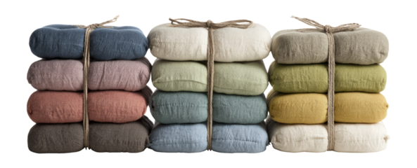 Soft Cotton Towels Stacked with Natural Twine on Transparent Background
