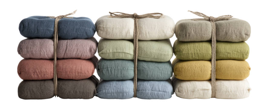 Soft Cotton Towels Stacked with Natural Twine on Transparent Background