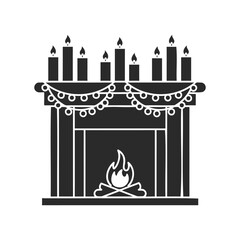 Festive fireplace with garland and candles illustration