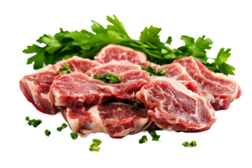 Top meat cuts recommended for shashlik skewers isolated on transparent background