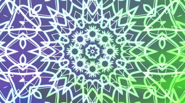 Abstracts Twirls Kaleidoscope A, Abstract neon mandala animation with vibrant colors and seamless looping for visual effects,  royalty free stock.