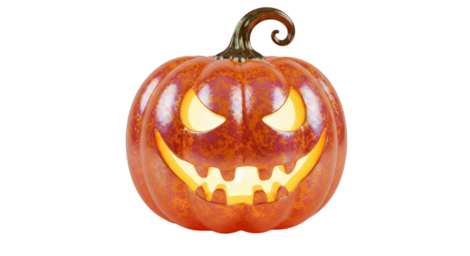 Glowing carved Halloween pumpkin with scary face