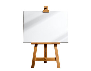 Blank White Canvas on Wooden Easel Isolated on Transparent Background
