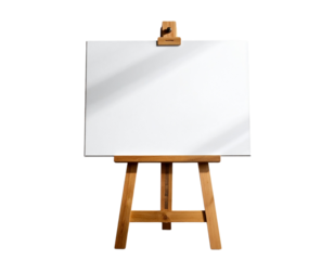 Blank White Canvas on Wooden Easel Isolated on Transparent Background