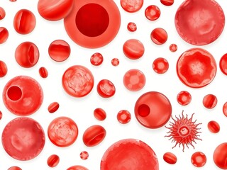 Fototapeta premium Red blood cells and virus illustration on white background for medical purpose.