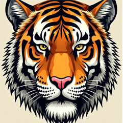Striking Tiger Portrait: A captivating digital illustration of a majestic tiger, its piercing gaze and intricate patterns commanding attention. This artwork evokes strength, beauty.