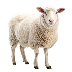Fototapeta premium Full-Body Studio Shot of a White Woolly Sheep Standing Isolated on a Plain Light Gray Background