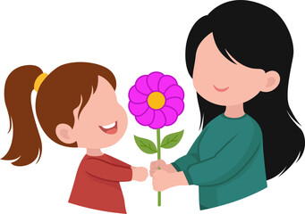 Girl Giving Flower to Mother Illustration