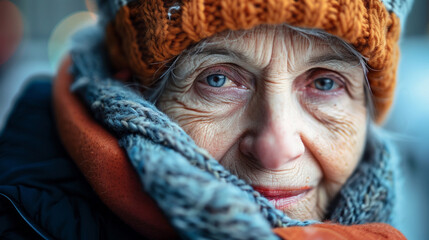 Sad Old Woman Looking Through Her Eyes with Deep Emotion