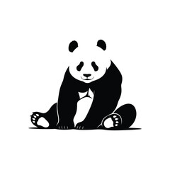 Obraz premium Stylized black and white sitting panda bear illustration, a charming graphic representation of nature's gentle giant for various design projects and wildlife themes