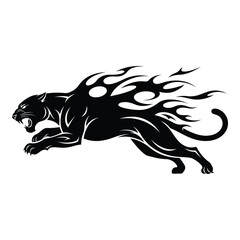 Dynamic black panther emblem with fiery trail roaring forward powerful predator art silhouette