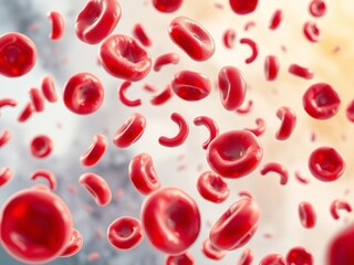 Fototapeta premium Stream of Red Blood Cells: Microscopic Human Circulatory System Close-Up
