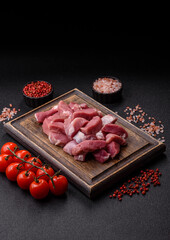 Raw pork, sliced, fresh meat, a source of protein, and an ingredient for a hearty meal. Raw pork