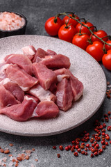 Raw pork, sliced, fresh meat, a source of protein, and an ingredient for a hearty meal. Raw pork