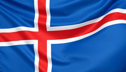 A cross of fire etched in frost&mdash;the Icelandic flag stretches across deep blue seas, white glaciers, and red volcanoes, echoing the fierce beauty and quiet resilience of a land shaped by nature&rsquo;s extre