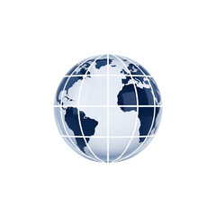 3d globe with continents and grid lines isolated on transparent background