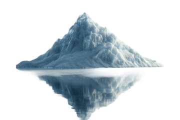 Frozen winter scene with mountain reflection in ice isolated on transparent background