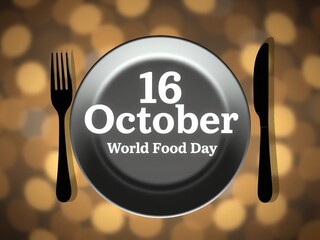 World Food Day plate with fork and knife, celebrated on October 16