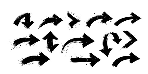 Vector art of set of grunge brush stroke arrows indicating various directions and movement transparent background
