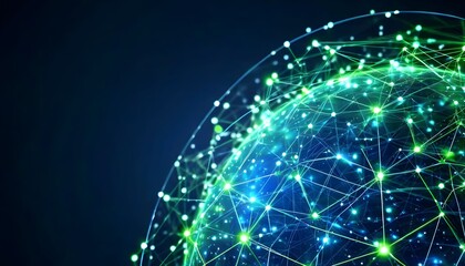 A glowing abstract representation of a global network of interconnected nodes and lines, symbolizing data flow and digital connections.