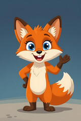 Obraz premium “Cute Cartoon Fox Character Waving and Smiling – Friendly Animal Mascot Illustration”