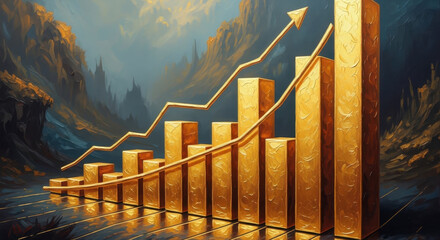 Golden Growth Chart Illustrating Upward Trend in Economic Prosperity