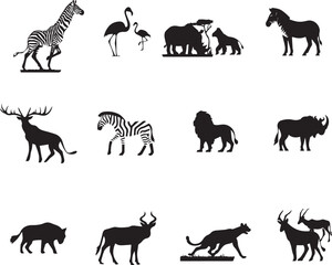 Wild African Animals Glyph Icons – Safari Wildlife Silhouette Vector Collection