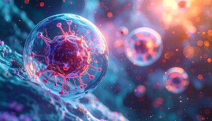 Microscopic Virus Cells or Pathogens in Biological Environment, Depicting Disease, Infection, Health Research & Immunology