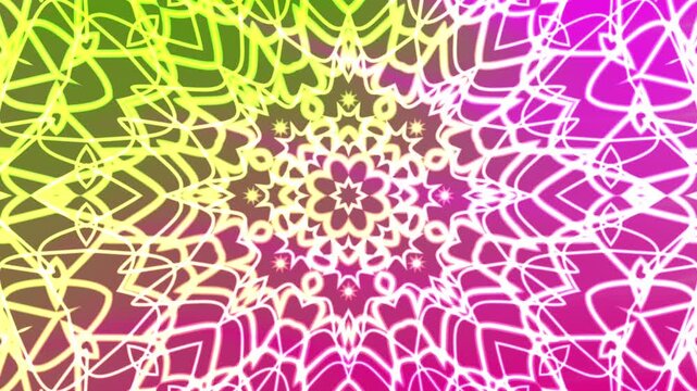 Abstracts Twirls Kaleidoscope A, Hypnotic abstract animation of a colorful mandala pattern rotating and expanding seamlessly,  Video Stock royalty.