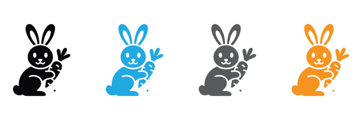 Delightful bunny icons holding carrots, perfect for Easter, spring, and healthy living themes. Use these cheerful characters to add joy to your design projects.
