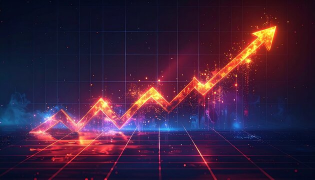Dynamic glowing upward trend line graph representing business growth, financial success, and digital data analysis with futuristic technology. - Powered by Adobe