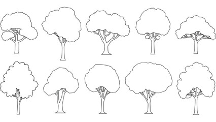 Minimal CAD Tree Line Vector – Side View Outline Set of Graphic Tree Elements for Architecture and Landscape Design AI EPS PNG JPEG