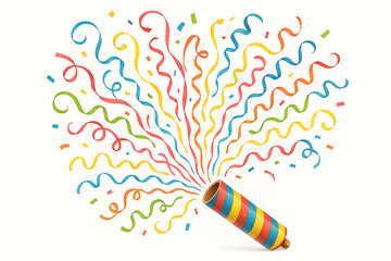 Party streamer cannon exploding, on a white background