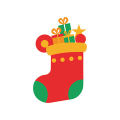 Illustration of a christmas stocking filled with gifts isolated on white background, a festive decoration for the holiday season