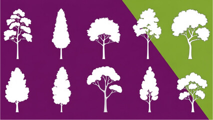 Minimal CAD Tree Line Vector – Side View Outline Set of Graphic Tree Elements for Architecture and Landscape Design AI EPS PNG JPEG
