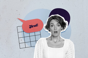 Banner 3d art pop image collage of puzzled businesswoman inexperienced employee inflation problem...