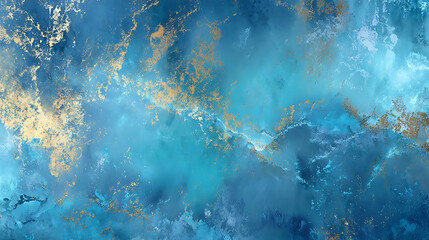 Fototapeta premium Dreamy Aqua Abstract Painting with Liquid Gold Texture