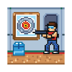 Pixel Art Marksman Character Sprite, 16-bit Shooting Competition Athlete for RPG