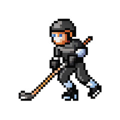 Pixel Art Ice Hockey Player Sprite, 16-bit Winter Sports Character for RPG Game