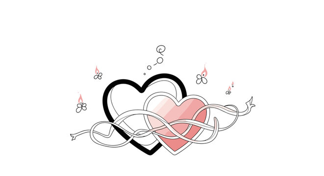 Two hearts intertwined with ribbon and musical notes symbolizing love romance and passion.