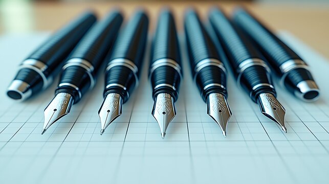 Fountain Pens Collection Sharp with Precise, and Elegant Pens on Graph Paper.