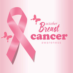 Pink ribbon and butterflies for breast cancer awareness month