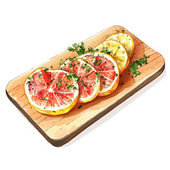 Flat Rectangular Wood Platter, watercolor illustration vector, isolated on a white background.